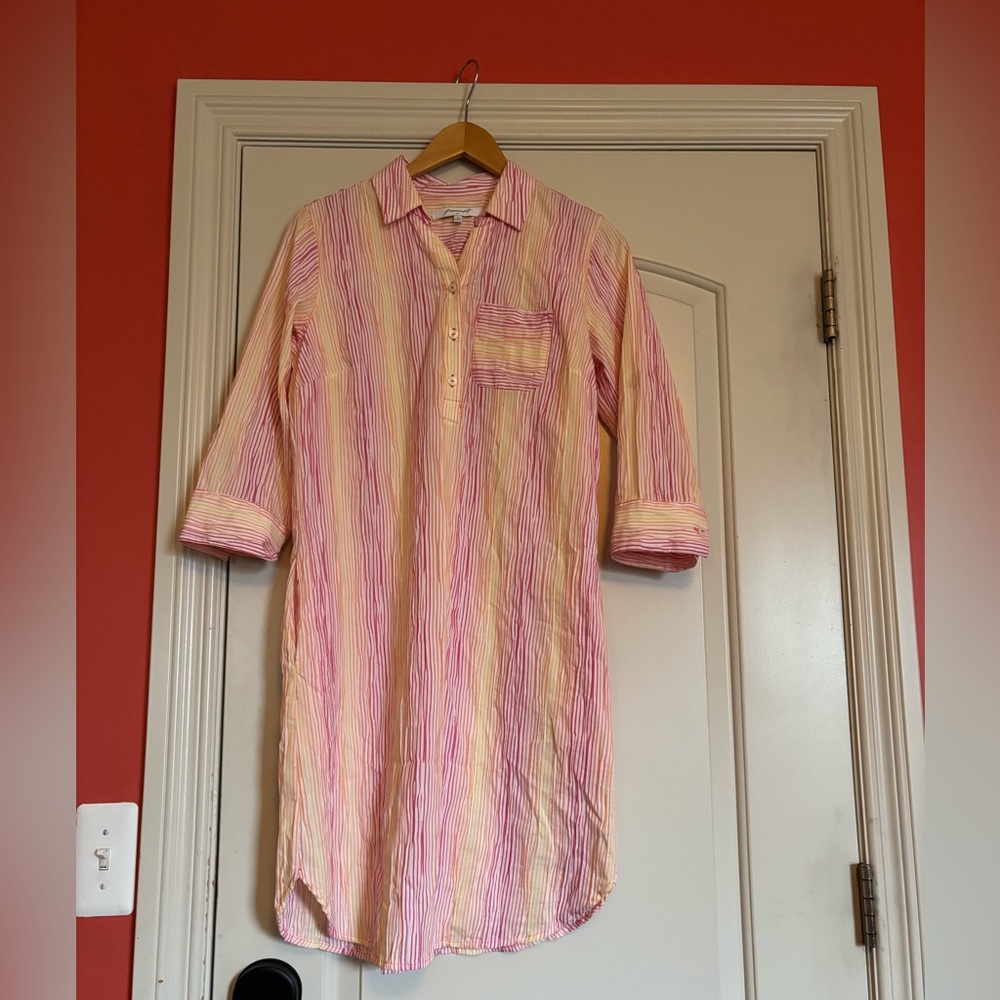 Foxcroft Pink and Yellow Striped Tunic Shirt Dress. Size 6